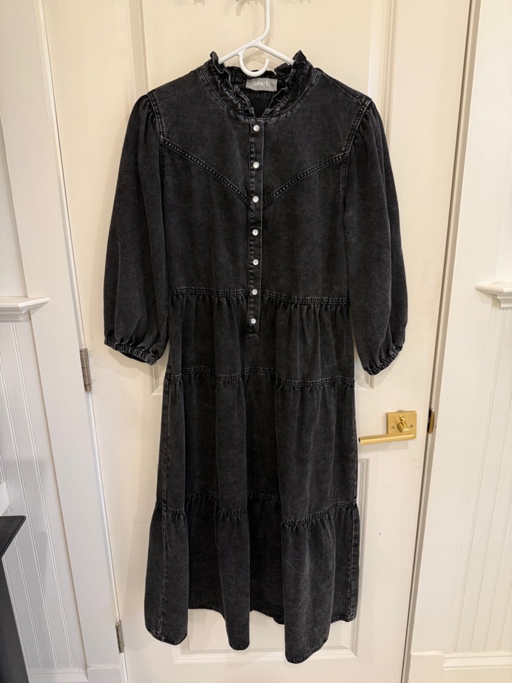 Blue B Garment Cowgirl Washed Denim Yoke Dress with Ruffle Collar